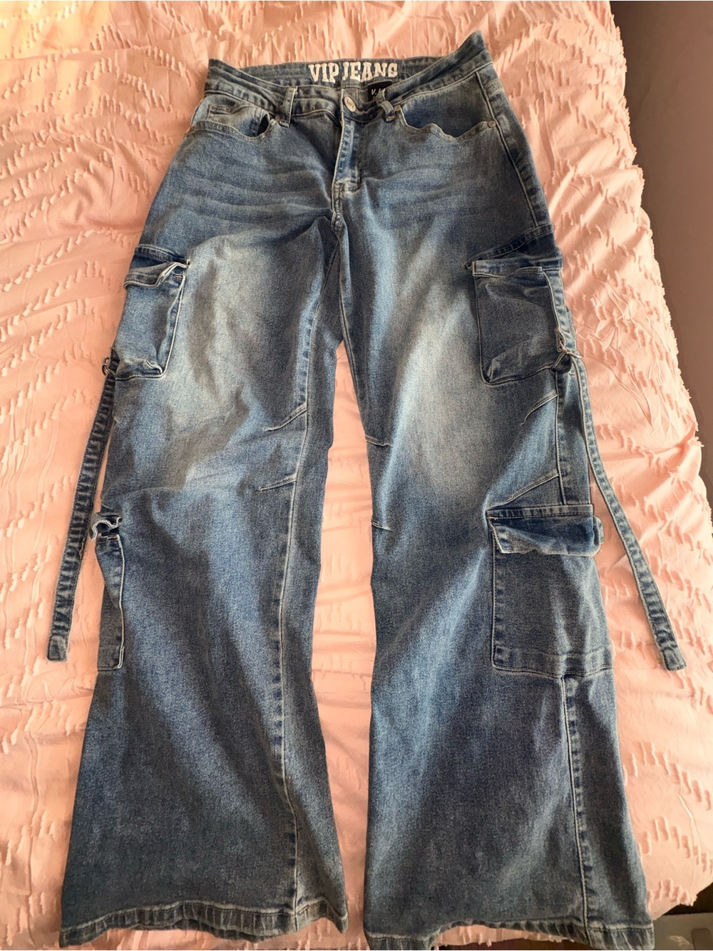 VIP Jeans Wide-Leg Cargo baggy Denim Pants - Blue